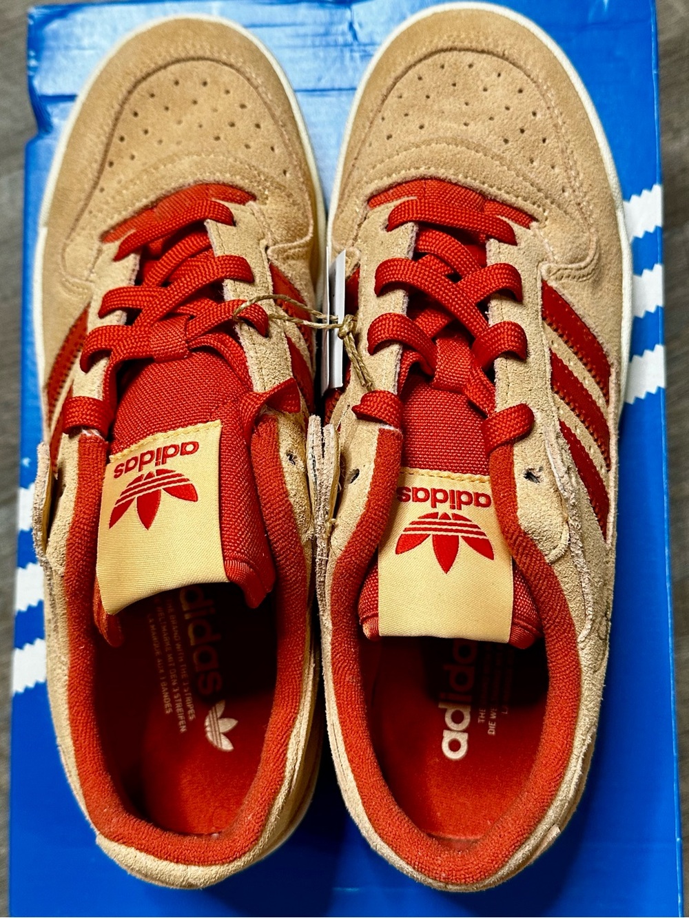 adidas Forum Low Tan Suede Sneakers with Red/Rust Stripes - Picture 2 of 4